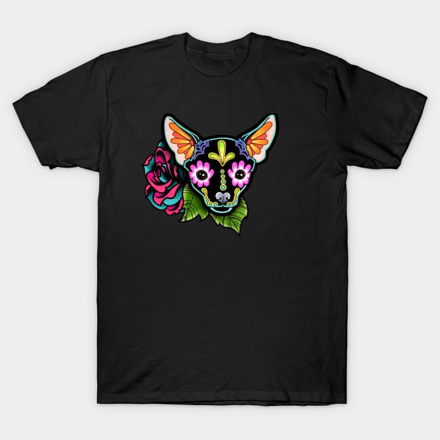 Chihuahua in Black - Day of the Dead Sugar Skull Dog T-Shirt by prettyinink